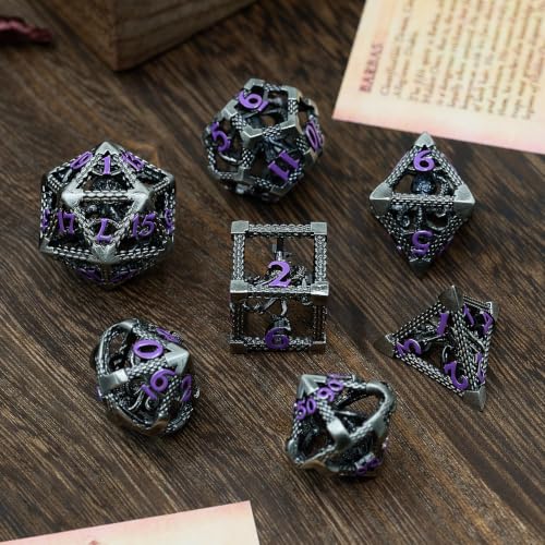 DND Dice Set,3D Octopus Hollow Metal 7-Die,Purple Numbers | Lightweight Copper Dice,Easy-To-Read Numbers,a Gift Box and Velvet Bag for RPG Play,Gifting and Collecting. - color: Cthulhu Purple Number