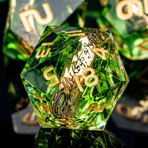 Magic Golden Ring DND Dice with Box, Green Sharp Edge Handmade D and D Polyhedral Dice for use with D&D Tabletop Games RPG, Lord Resin Dice D20 D12 D10 D8 D6 D4 - color: Ring - Green-1