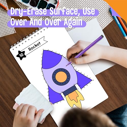 Do-to-Dot Game Pad, 30 Reusable & Erasable Number Connecting Games, Dry Erase Animal/Castle/Ship Dot to Dot Workbook for Kids, Educational Toy for Road Trip, Airplane & Car Travel Activities - style: Do-to-Dot Game Pad