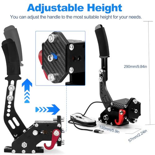 Jetmilai Handbrake Sim Racing for PC Windows, USB Handbrake with Clamp Analog Performance with Handle Grip for 64 Bits E Brake Sim Racing Game (Black) - color: 블랙.