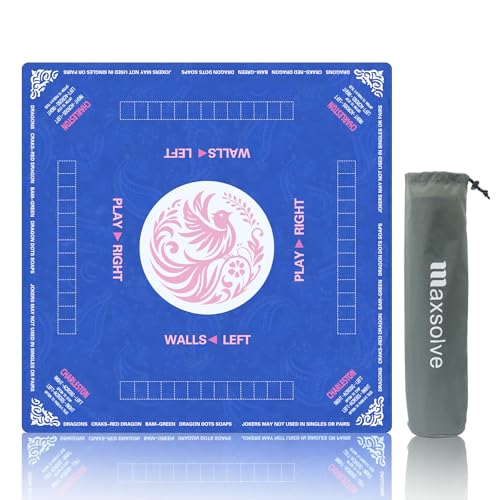 Mahjong Mat with Carrying Bag, Blue Mahjong Table Mat with Rules | Anti Slip & Noise Reduction, Easy to Carry, 31.5" x 31.5" Neoprene Mahjong Mats, Elegant Print & Soft Surface Gaming Mat - color: Blue