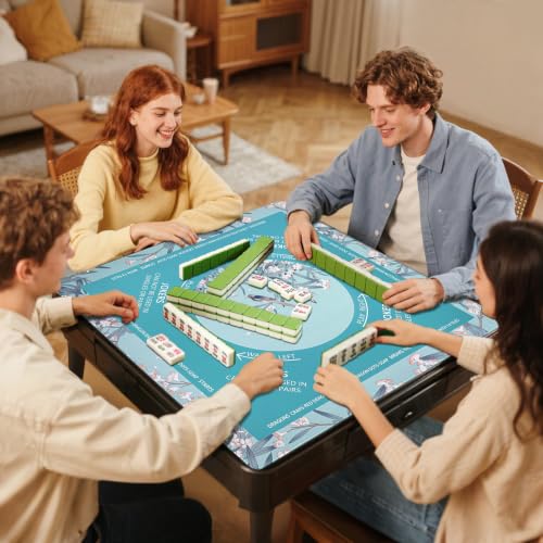 DEVPNR Mahjong Mat for Table with Black Carrying Bag, 32.6"x32.6",Lake Blue | Non-Slip Table Cover, Noise-Reducing, with Rules, Easy Storage, for American Mahjong, Poker, Card & Board Games - color: Lake Blue