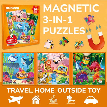 Magnetic Puzzles for Toddlers 3-5 - Kids Travel Toys for Boys and Girls | 36 Pieces Sudoku Toddler Puzzles Ages 2-4 – Animal Jungle Sea Travel Games for Kids 4-6 – Car Airplane Road Trip Games - color: 2. Jungle 36 Pcs