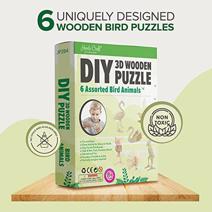 Hands Craft DIY 3D Wooden Puzzle – 6 Assorted Bird Animals Bundle Pack Set Brain Teaser Puzzles Educational STEM Toy Adults and Kids to Build Safe and Non-Toxic Easy Punch Out Premium Wood JP2B4 - color: Bird Animals