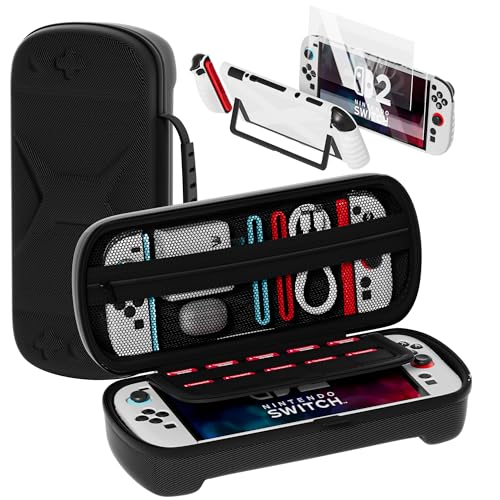 QUAGGY Designed for Nintendo Switch 2 (2025), TPU&PC Ultra-Slim Protective Case, Game Card Slots, All In One Carrying Case for Switch 2 Accessories [Bult-in 2 Screen Protector] Black - color: white+black bag