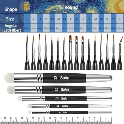 BoAn 21 Pcs Micro Paint Brushes Set,Miniature Brushes with Triangular Handles,for Acrylics,Oils,Watercolors & Paint by Number for Figurine,Craft, Models,Nail Art, Face Painting and Paint 40k (Black)