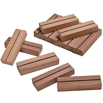 WILLOWDALE 12Pcs Walnut Place Card Holders for Table, Table Number Holders | Acrylic Table Numbers Holders for Wedding Reception, Picture & Photo Holder Wood Display Stand for Home and Party Decoration - size: 12pcs 3.9" Walnut