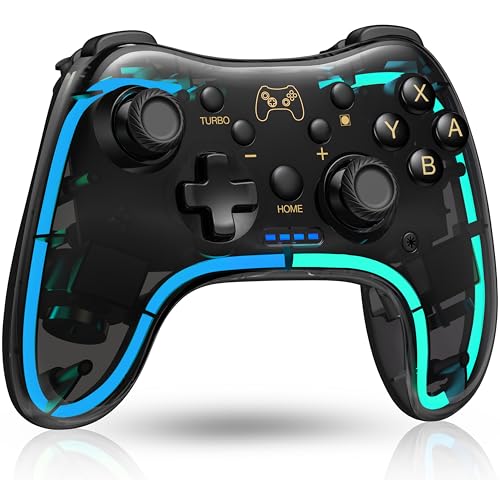 ELISWEEN Switch Controller for Nintendo Switch/OLED/Lite, Replacement for Nintendo Switch Pro Controller Support PC & Android/iOS with Cool RGB LED, Wireless Switch Controller with Turbo,Vibration - color: Dark Brown Light