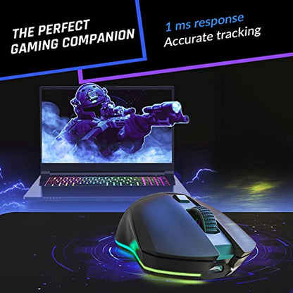 KLIM Blaze Pro Rechargeable Wireless Gaming Mouse with Charging Dock RGB - New Version - High-Precision Sensor and Long-Lasting Battery - Up to 6000 DPI - Great PC Gaming Mouse Wireless - color: Black