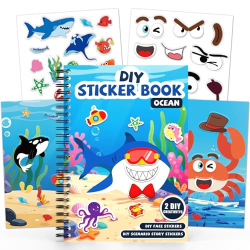 Ocean Reusable Sticker Book for Toddlers, DIY Make-a-face Jelly Stickers | Make A Face & Scene Decoration Play, Washable and Reusable Jelly Stickers, Portable Travel Friendly, Airplane Trip Essentials - style: Ocean
