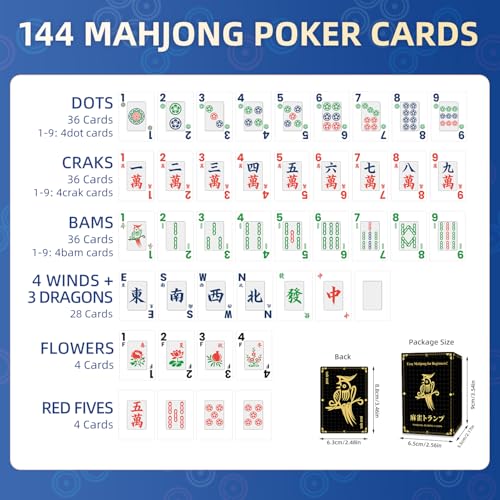 144-Pcs Japan Mahjong Playing Cards - Waterproof & Non-Slip PVC Material, Large Font for Easy Reading, Durable & Portable, Ideal for Beginners & Elderly, Perfect for Travel, Camping,Family Games - style: Japan Mahjong Playing Cards