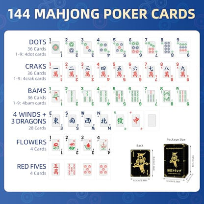 144-Pcs Japan Mahjong Playing Cards - Waterproof & Non-Slip PVC Material, Large Font for Easy Reading, Durable & Portable, Ideal for Beginners & Elderly, Perfect for Travel, Camping,Family Games - style: Japan Mahjong Playing Cards