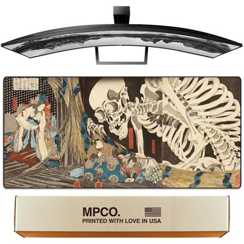 MPCO. Original Large Gaming Desk Mat – 36" x 17" Aeroglyde Ukiyo-E Skeleton Full Desk Mouse Pad for Smooth Precision – Non-Slip, Washable Extra-Large PC Mouse Pad for Gaming Sessions - color: Skeleton - AeroGlyde, size: 36L x 17W inches