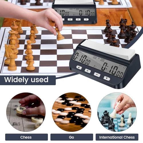 Digital Chess Clock Delay Bonus BYO YOMI and Count Up Multifunctional Portable Chess Timer with Large Button Countdown Time Addition Delay Alarm On/Off Move Counting Memory Setting