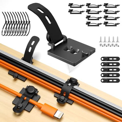 Viaky Adjustable Cable Management Under Desk,10-Pack,Adhesive Cable Clips | 10 Wire Management Holder with 10 Cable Ties & 10 Screws,5 Cable Straps,Wire Organizers for Cords Home Office Behind TV