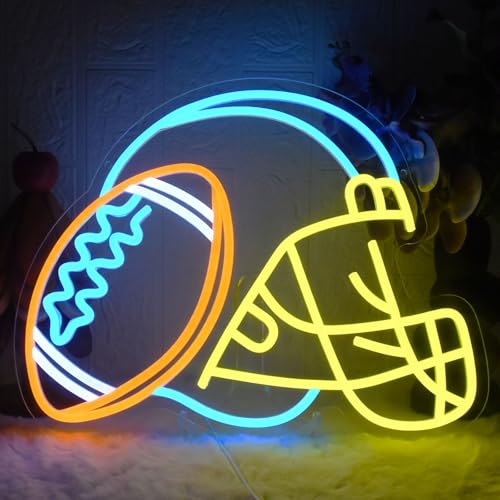 Rugby Neon Sign Football Player Neon Sign for Wall Decor, Football Neon Light Dimmable Sport light up signs for Game Room Man Cave Tailgate Bar Club Sport Themed Birthday Party - color: Football