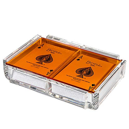 Modern Elegant Playing Card Deck Holder Tray with 2 Decks of Playing Cards in Unique Stylish Deluxe Acrylic Box with Color lid (Orange) - color: Orange