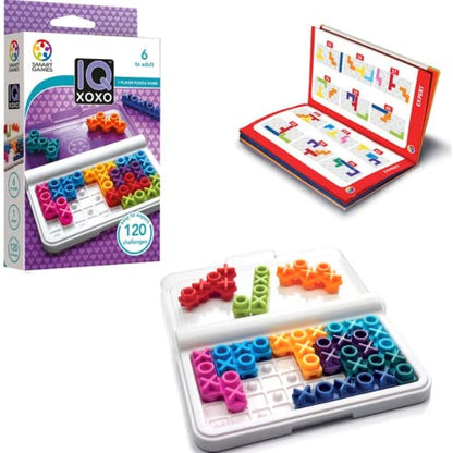SmartGames IQ XOXO – Compact Logic Puzzle Game with 120 Challenges for Kids & Adults, Travel-Friendly Brain Teaser in Handy Case - style: IQ XOXO