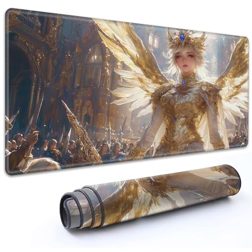 for MTG Playmat 24" x 14" with High Elastic Rubber Base Non-Slip Rubber Sole HD Printing for TCG Mat Magic Playmats MTG Game Mat, Elven Queen with Golden Wings - color: Elven Queen With Golden Wings, size: 24" x 14"