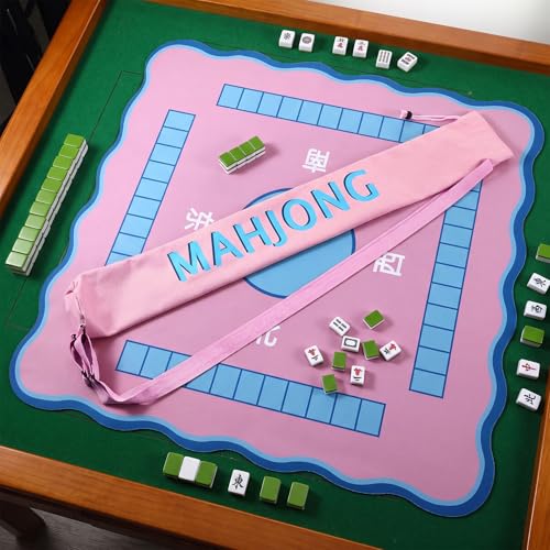 34 Inch Light Pink Canvas Drawstring Mahjong Mat Bag with Shoulder Strap, Mahjong Holder Lightweight Outdoor Carrying Bag for Travel Game Night, Storage Mat Not Include - color: Pink, style: Cute