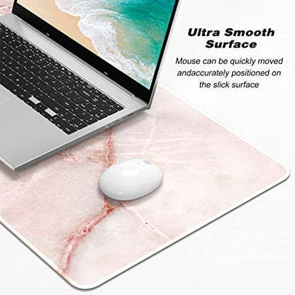 Extended Gaming Mouse Pad, XXL Large Mouse Mat 30 x 14 Inch, Big Computer Keyboard Mousepad, Waterproof Desk Pad with Stitched Edges and Non-Slip Base for Office Gaming, Light Pink Marble - color: Light Pink Marble