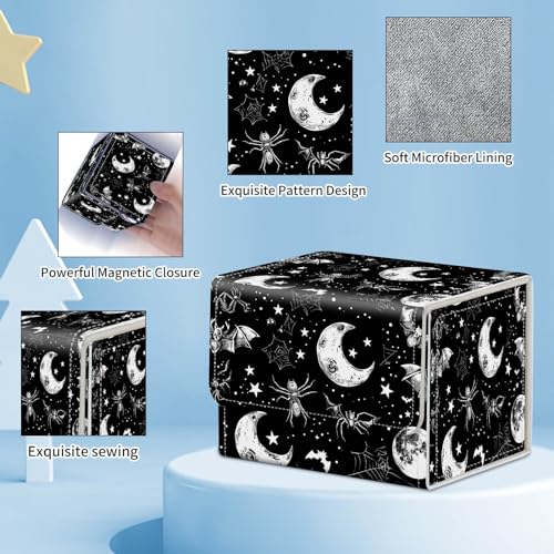 for MTG Commander Deck Box,Card Deck Box for Trading Yugioh MTG,Fits 100 Double Sleeved Cards,PU Leather Strong Magnet Case for Magic Commander TCG CCG,Black Moon Bat - color: Black Moon Bat