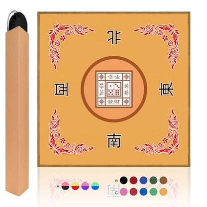 Mahjong Mat, Mahjong Table Mat for Tile Game, 31.5 in x 31.5 in Anti Slip and Noise Reduction Table Cover for Poker Card Board and Dominoes(Yellow) - color: C-yellow