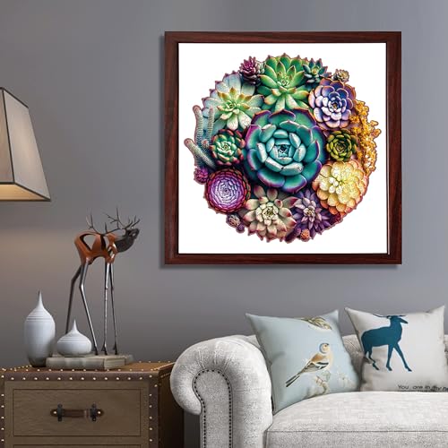 Delobi Mandala Succulent Wooden Puzzles, 200 Pieces Jigsaw Puzzles 11.3'' x10.9'', Unique Design Wooden Puzzles for Adults and Kids, Family Game Gift Medium Size - color: Succulent Mandala, size: 200Pcs