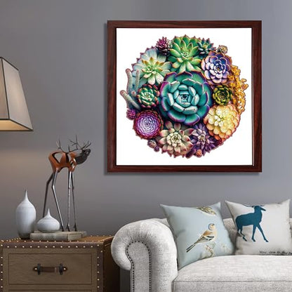Delobi Mandala Succulent Wooden Puzzles, 200 Pieces Jigsaw Puzzles 11.3'' x10.9'', Unique Design Wooden Puzzles for Adults and Kids, Family Game Gift Medium Size - color: Succulent Mandala, size: 200Pcs