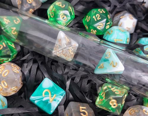 Green Mix White DND Dice Set of 7pcs (Turquoise Green) | Unique Pastel Polyhedral Dice for D&D, Dungeons and Dragons, RPG, MTG Accessories – D20 System Set - color: Turquoise Green & White