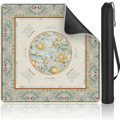 Mahjong Mat Table with Rules Mah Jong Mat Neoprene Travel Chinoiserie Floral Majong Learning Mat Instructions Mahjong Gifts Women Unique Non-Slip Rubber Pad, 31.5" x 31.5", Peacock - color: Peacock, size: 31.5" x 31.5"
