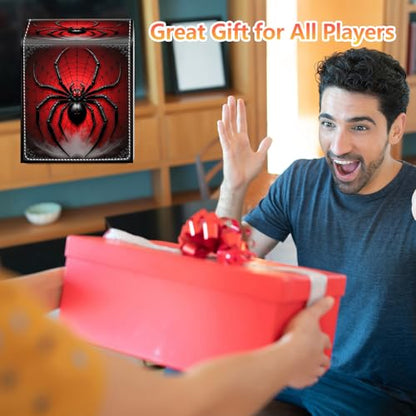 Card Deck Box, Card Storage Box Fits 100+ Single Sleeved Cards, Large Capacity PU Leather Card Storage Box with Strong Magnet for Magic Commander TCG/CCG, Red Spider - color: Spider