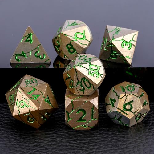 Metal D&D Dice Set with Box - Polyhedral Dice for RPG Dungeons and Dragons with Cracks - color: Copper and Green