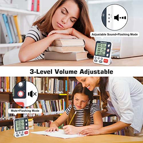 Samshow Digital Kitchen Timer, 3 Channels | Count UP/Down Timer, Large Display, Triple Timer, Magnetic Stopwatch, Adjustable Volume, Loud Alarm, Battery Included - color: 318 White
