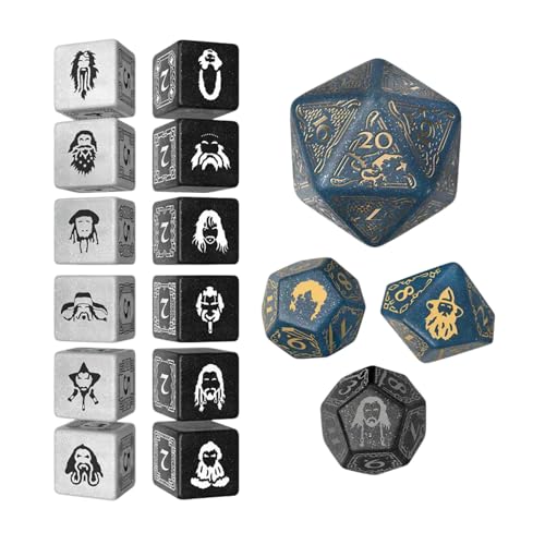 The Hobbit TCG Dice Set Aether Vale by Q-Workshop | Ages 14+ | 16 Themed RPG & Trading Card Game Dice with Jumbo D20 Spindown, Middle-Earth Inspired Designs | Tabletop Gaming Accessories