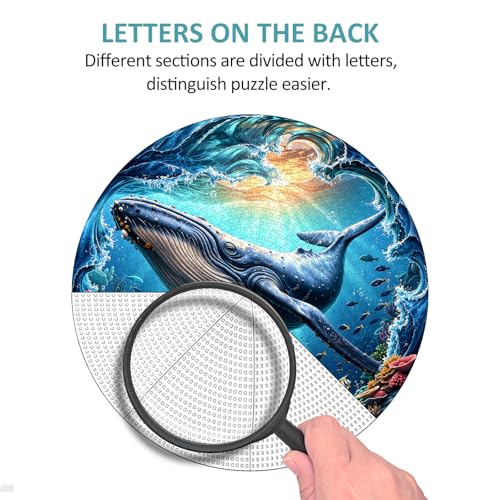 Puzzles for Adults 1000 Pieces, Ocean Blue Whale Jigsaw Puzzles 1000 Pieces for Adults, Circle Puzzles with Letters On Back, Challenging Family Game, 26.5 x 26.5in - color: Ocean Blue Whale