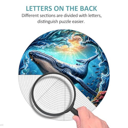 Puzzles for Adults 1000 Pieces, Ocean Blue Whale Jigsaw Puzzles 1000 Pieces for Adults, Circle Puzzles with Letters On Back, Challenging Family Game, 26.5 x 26.5in - color: Ocean Blue Whale