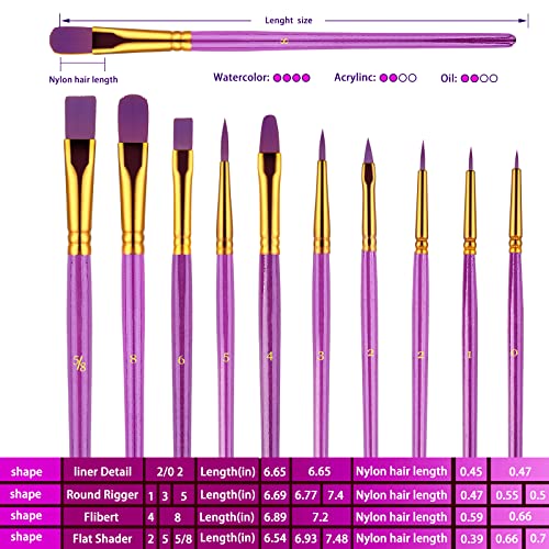 Paint Brushes Set, 20 Pcs Paint Brushes for Acrylic Painting, Oil Watercolor Acrylic Paint Brush, Artist Paintbrushes for Body Face Rock Canvas, Adult Drawing Arts Crafts Supplies, Purple - color: Purple