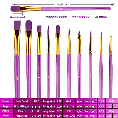 Paint Brushes Set, 20 Pcs Paint Brushes for Acrylic Painting, Oil Watercolor Acrylic Paint Brush, Artist Paintbrushes for Body Face Rock Canvas, Adult Drawing Arts Crafts Supplies, Purple - color: Purple