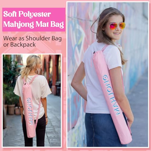 35 Inch Long Mahjong Mat Bag Waterproof Mahjong Mat Storage Carrying Bag Double Strapped Polyester Drawstring Lightweight Holder for Board Games Storage-mat Not Included(Pink) - color: Pink