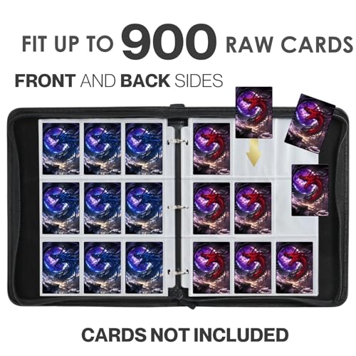 HBK Dragon Card Binder 900 Pockets, Compatible with MTG, TCG, Game Cards | 50 Removable Sleeves, PU Leather Cover, 3-Ring Trading Card Album with Zipper - color: Dragon, size: 900 Pockets