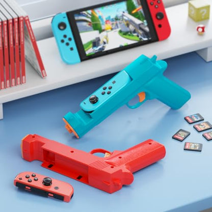 FASTSNAIL Switch Shooting Gun Controller Grips for Nintendo Switch 1/OLED | Replacement for Joy-Con Gun Holder, Switch Handle Kit, Ergonomic Design, Switch Controller Grip for Joycon, Blue/ Red, 2 Pack - color: Blue+Red
