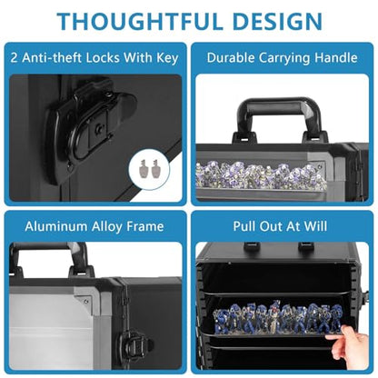 Miniature Carrying Case, Miniature Storage Case with 6 Trays, Aluminum Alloy Frame, Display and Transport Action Figure Display Case for Collectibles Miniatures, Warhammer Carrying Case - size: Large