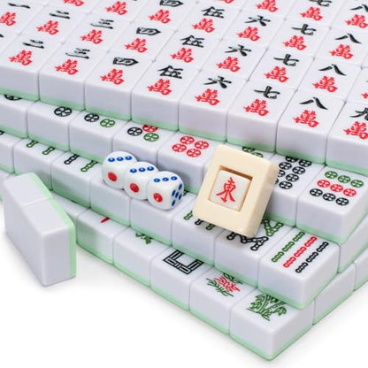 YMI Chinese Mahjong Set, “Celadon Willow” - 146 Tiles | 146 medium tiles, dice, and wind indicator in a compact celadon green vinyl case. Built for traditional Chinese-style play. - color: Celadon Green