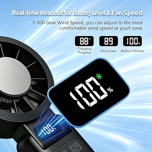 Handheld Fan with Ice Cooler, 100 Speed Infinite Adjustment Portable Turbo Fan, Semiconductor Cooling to 60°F, Rechargeable Personal Fan, Small Pocket Fan for Travel Camping Office Makeup