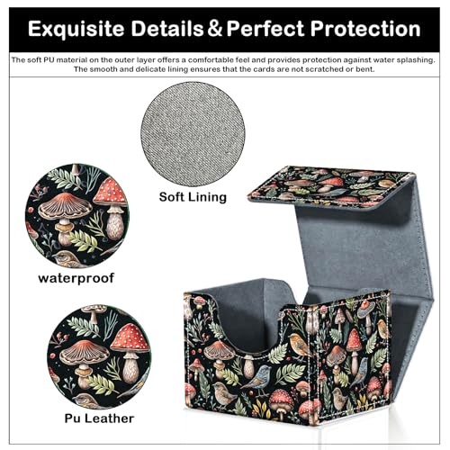 Card Deck Box for MTG Trading Cards with Magnetic Closure,Premium Card Storage Box Case Cover for TCG CCG Magic Cards,Mushroom and Birds - color: Mushroom and Birds