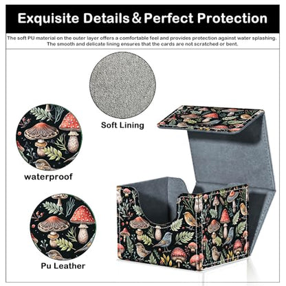 Card Deck Box for MTG Trading Cards with Magnetic Closure,Premium Card Storage Box Case Cover for TCG CCG Magic Cards,Mushroom and Birds - color: Mushroom and Birds
