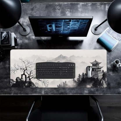 Pagoda Mouse Pad Abstract Cherry Blossom Watercolor Mouse Pad 31.5x11.8 Inch Texture Non-Slip Rubber Base Large Mousepad Stitched Edges Keyboard Mouse Mat Desk Pad for Office - color: Pagoda