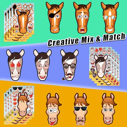 48 Sheets Create Funny Ponies Stickers, Make a Face Stickers for Boys and Girls, Travel Sticker Books, Party Favors, Birthday, Home, School and Activities Gifts for Kids Ages 3+ - style: Horse Head