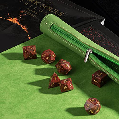 Cusdie 2 in 1 Dice Rolling Mat & Zippered Dice Holder DIce Tray- Compatible with DND Polyhedral Dice (Green) - color: Green